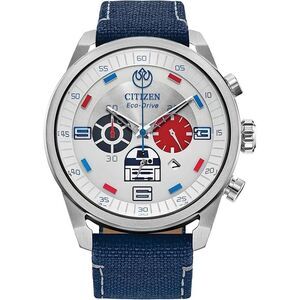 Citizen Star Wars R2-D2 Chronograph Silver Dial Blue Cordura Mens Watch